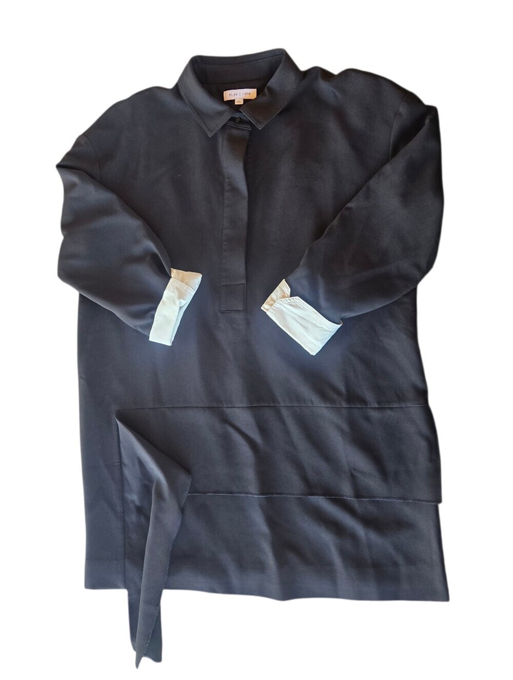 Plan C x RTR Black Reconstructed Mini Shirt Dress with White Cuffs